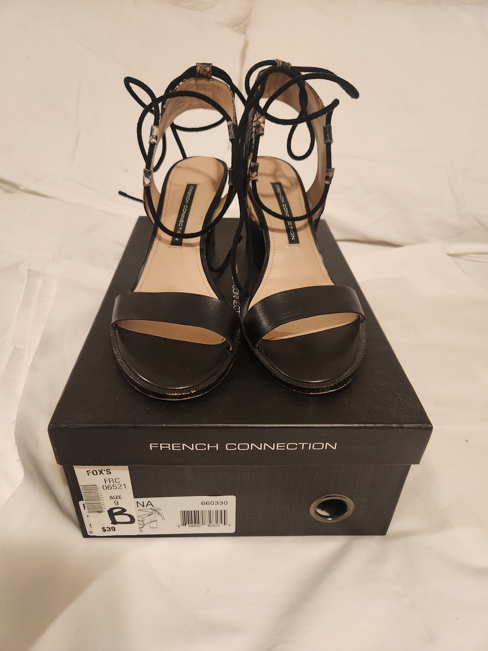 French Connection Black Lace-Up Strappy Heels